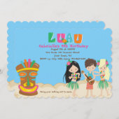 子供およびTikiの誕生日の招待状とのルアウ（ハワイ式宴会） 招待状 (正面/裏面)