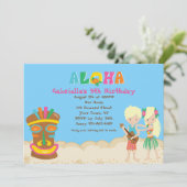 子供およびTikiの誕生日の招待状とのルアウ(ハワイ式宴会) 招待状 (スタンド正面)