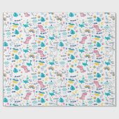 子供お洒落のための恐竜とユニコーン ラッピングペーパー (フラット)