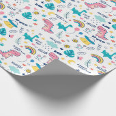 子供お洒落のための恐竜とユニコーン ラッピングペーパー (角)
