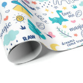 子供お洒落のための恐竜とユニコーン ラッピングペーパー (ロールコーナー)