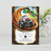 子供お洒落のモンスタートラック誕生日 招待状 (スタンド正面)