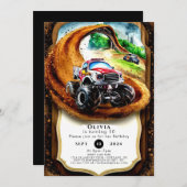 子供お洒落のモンスタートラック誕生日 招待状 (正面/裏面)