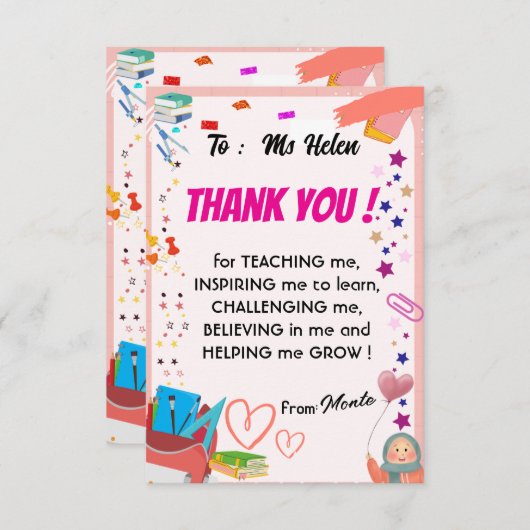 子供から先生へのサンキューカード サンキューカード (正面/裏面)