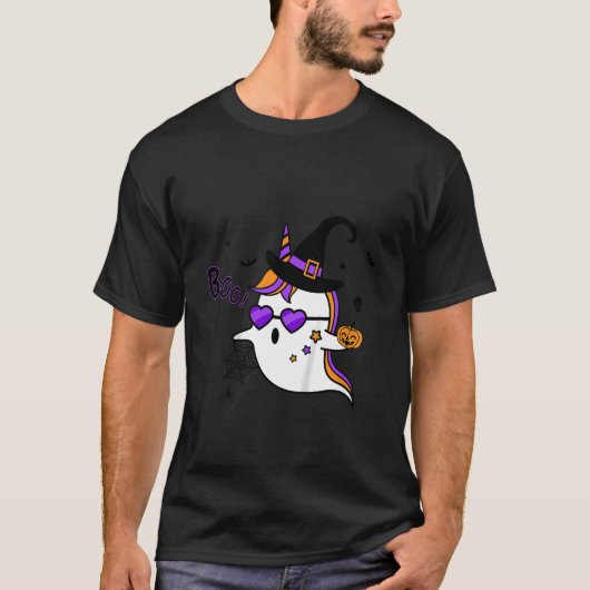 子供かわいいハロウィーン女の子の女性ウィッチーUnicorn H Tシャツ (正面)