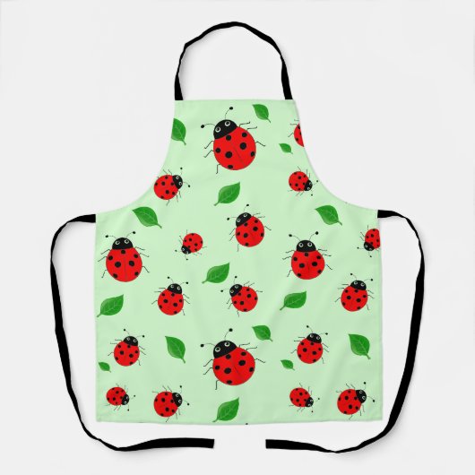 子供かわいい赤いラディバグとグラデーシ離れョンの緑 エプロン (正面)