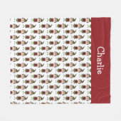 子供かわいい赤い白クリスマスの名前を追加 フリースブランケット (正面(横))