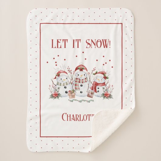 子供かわいい雪だるま雪に名前を付けて シェルパブランケット (正面)