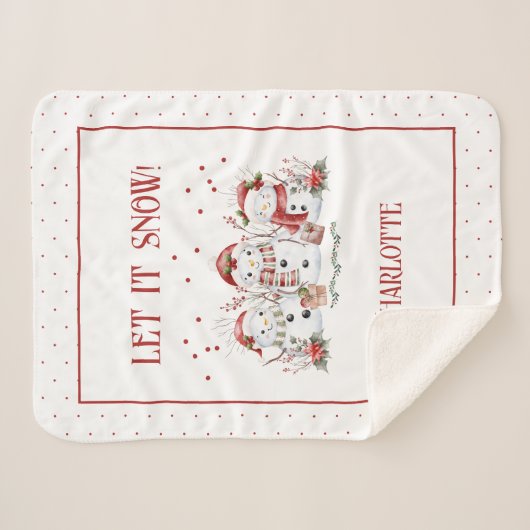 子供かわいい雪だるま雪に名前を付けて シェルパブランケット (正面(横))