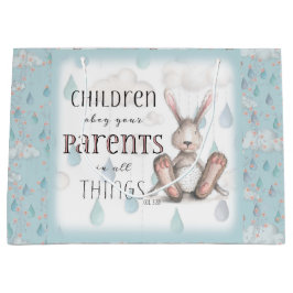 子供があなたの両親に従う – Col 3:20 - Blue ラージペーパーバッグ