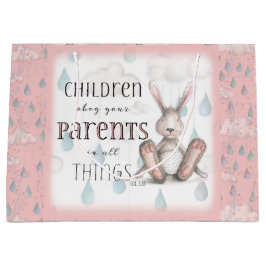 子供があなたの両親に従う – Col 3:20 - Pink ラージペーパーバッグ