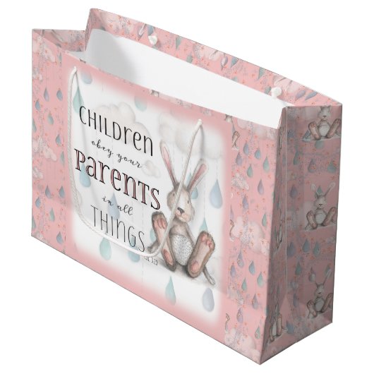 子供があなたの両親に従う – Col 3:20 - Pink ラージペーパーバッグ (正面アングル)