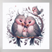 子供がいる水色の鳥の家族#5 ポスター (正面)