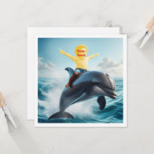子供がイルカに乗って、私の顔を押し付けている カード (正面/裏面インサイチュ)
