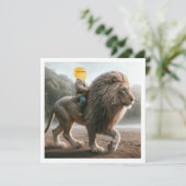 子供がライオンに乗って、あなたの顔をカードに載せて カード (スタンド正面)