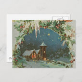 子供が付いているヴィンテージのクリスマスの町 シーズンポストカード (正面/裏面)