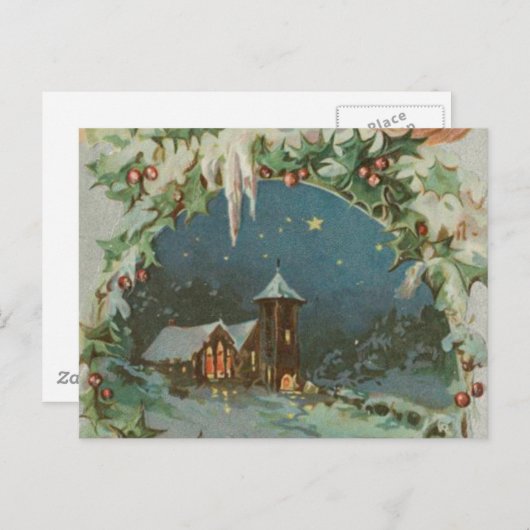 子供が付いているヴィンテージのクリスマスの町 シーズンポストカード (正面/裏面)