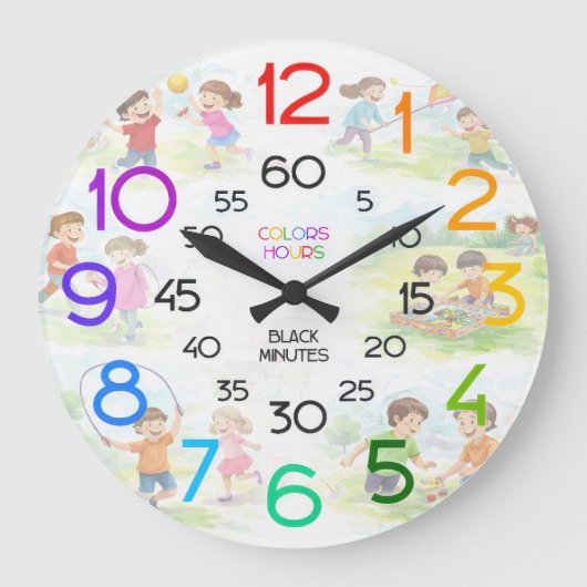 子供が時間を学ぶ教室壁掛け時計 ラージ壁時計 (正面)
