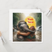 子供が象を抱っこしている、写真カードを追加して カード (正面/裏面インサイチュ)