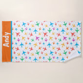 子供が飛行機をパーソナライズ ビーチタオル (正面)