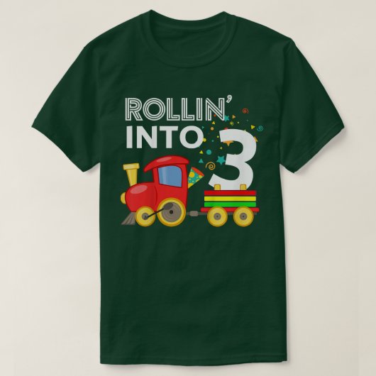 子供が3つの列車に転動する3番目の誕生日パーティーToddl Tシャツ (デザイン正面)