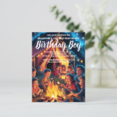 子供たちがキャンプファイアのまわりに誕生日招待状 ポストカード (スタンド正面)