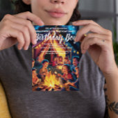 子供たちがキャンプファイアのまわりに誕生日招待状 ポストカード