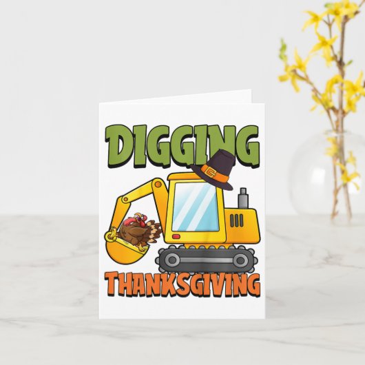 子供たちが感謝祭の日カッコいい掘削機のトルコ カード (黄色い花)