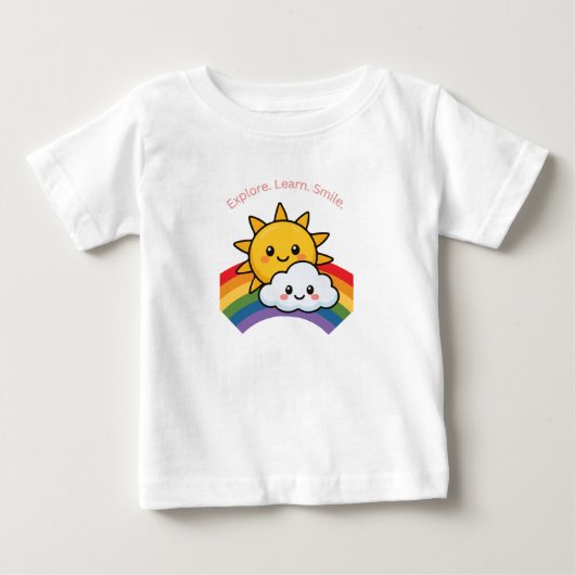 子供たちが探検する。学ぶ。笑顔のTシャツ ベビーTシャツ (正面)