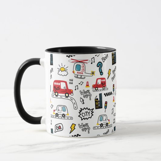 子供たちが楽しい乗り物パターン  マグカップ (左)