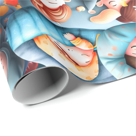 子供たちが眠る眠る眠る眠るパジャマパーティーおもしろい ラッピングペーパー (ロールコーナー)