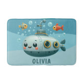 子供たちが笑顔の可愛い潜水艦と魚と泡 バスマット (正面)