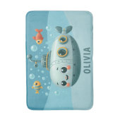 子供たちが笑顔の可愛い潜水艦と魚と泡 バスマット (正面縦)