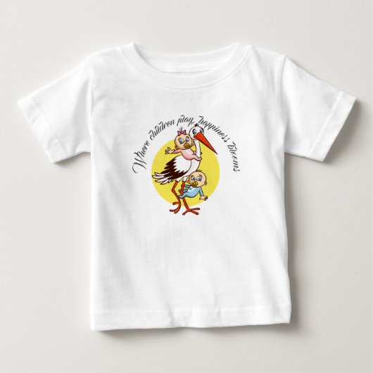 子供たちが遊ぶ場所、幸せが咲く – 楽しい子どものデザイン ベビーTシャツ (正面)