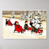 子供たちが雪を降ろしてクリスマスの挨拶 ポスター (正面)