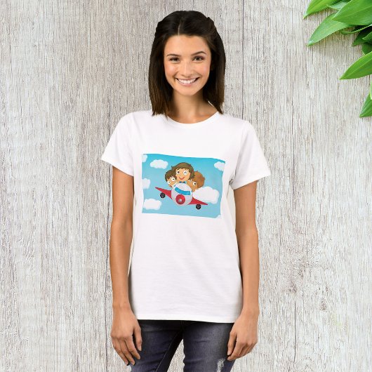 子供たちが飛ばす飛行機のカートゥーン 可愛い航空デザイン Tシャツ