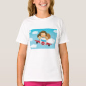 子供たちが飛ばす飛行機のカートゥーン 楽しい航空 Tシャツ (正面)