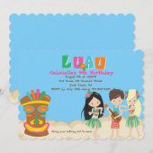 子供たちと一緒にルアウ&ティキ・バースデー・パーティーへようこそ 招待状 (正面/裏面)