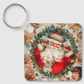 子供たちと電話をするヴィクトリア朝のサンタクロース キーホルダー (正面)