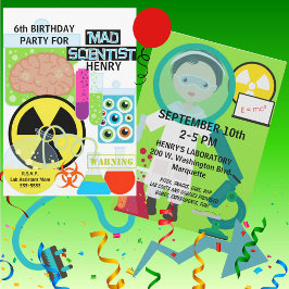 子供たちに人気のマッドサイエンティストの科学ラボ誕生日招待状 招待状