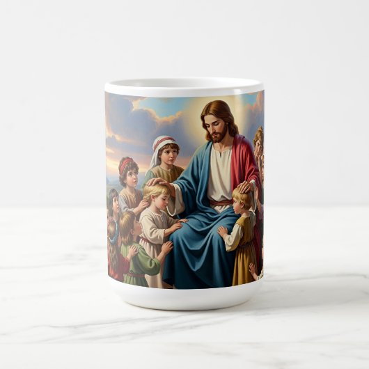 子供たちに囲まれるイエス・キリスト コーヒーマグカップ (中央)
