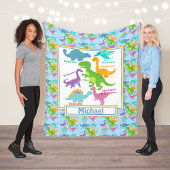 子供たちのかわいい恐竜と名前は青 フリースブランケット