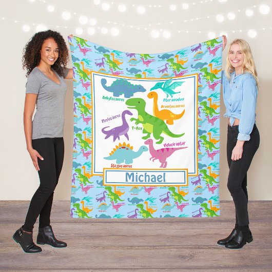 子供たちのかわいい恐竜と名前は青 フリースブランケット