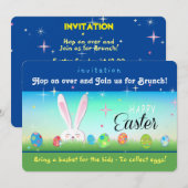 子供たちのために、イースターの卵を集めるための籠を持ってきて 招待状 (正面/裏面)