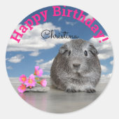 子供たちのハッピーバースデーパーティーモルモット花 ラウンドシール (正面)