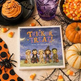 子供たちのハロウィンコスチュームパーティーにお菓子をもらいに スタンダードカクテルナプキン