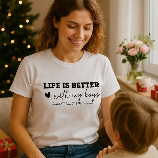 子供たちの名前が入ったカスタムママTシャツ | ハート Tシャツ