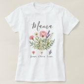 子供たちの名前とママのための水彩花柄デザイン Tシャツ (デザイン正面)