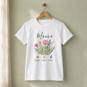 子供たちの名前とママのための水彩花柄デザイン Tシャツ