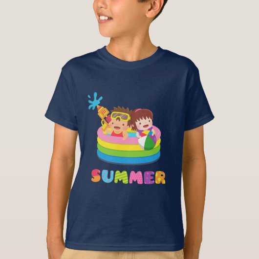 子供たちの夏の水遊びTシャツ Tシャツ (正面)